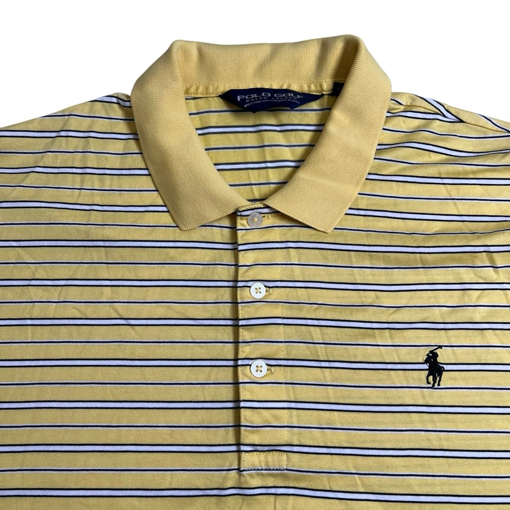 Ralph Lauren Polo Golf Mens Large Yellow Striped Short Sleeve Polo Shirt